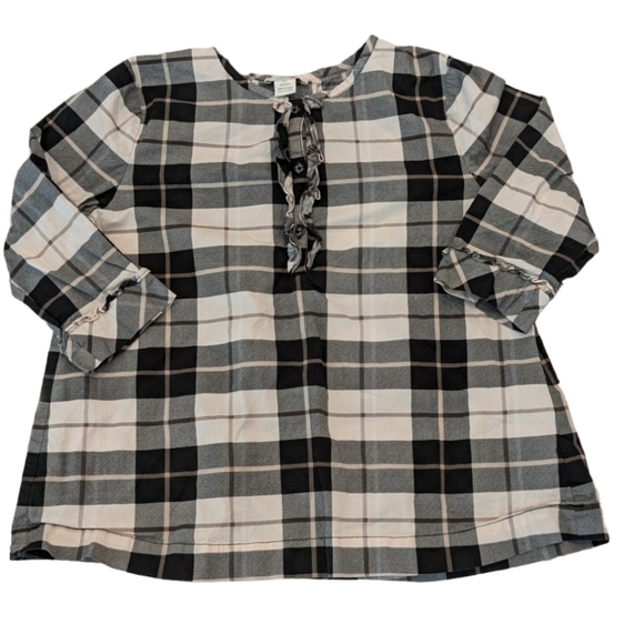 kate spade Other - Kate Spade Cream Black Plaid Ruffle Button Popover Top Girls Size 14Y (XL)